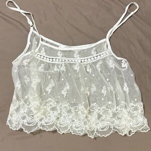 Sheer White Lace Camisole Crop Top Tank Top